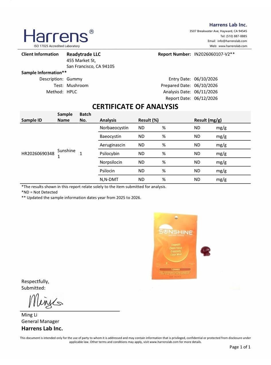 Certificate of Analysis, Harrens Lab Inc.